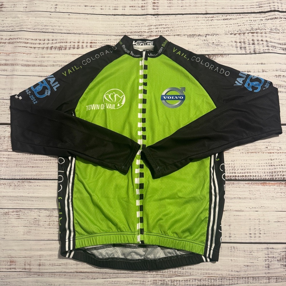Verge Sport Cycling Jersey Full Zip Long Sleeve Green Vail, CO Men's‎ Size XS